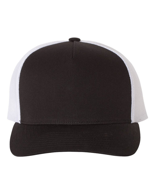 Five-Panel Retro Trucker Cap in Black/ White - flat front