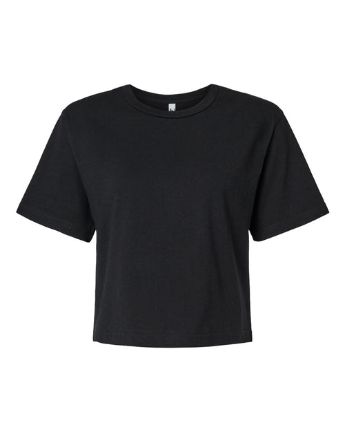 American Apparel Women's Fine Jersey Mid-Length Boxy Tee in Black - flat front