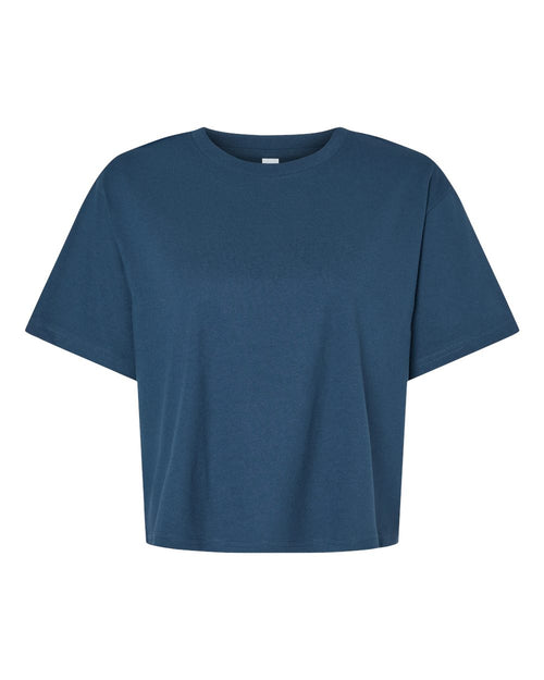 American Apparel Women's Fine Jersey Mid-Length Boxy Tee in Sea Blue - flat front