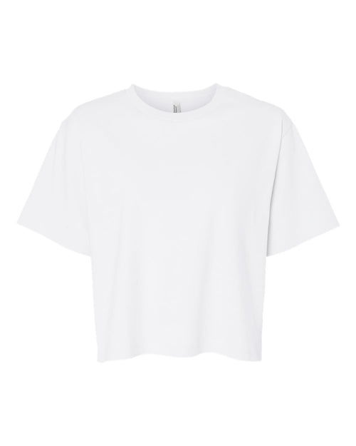 American Apparel Women's Fine Jersey Mid-Length Boxy Tee in White - flat front