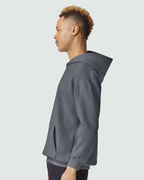 American Apparel Unisex ReFlex Fleece Hoodie Sweatshirt on model, side
