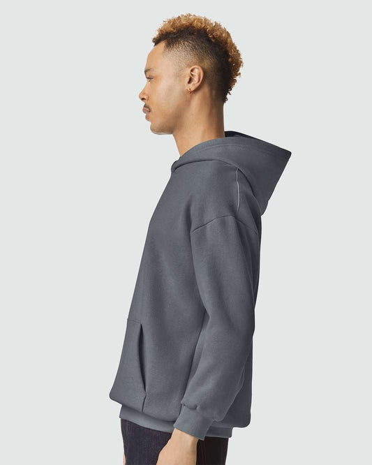 American Apparel Unisex ReFlex Fleece Hoodie Sweatshirt on model, side