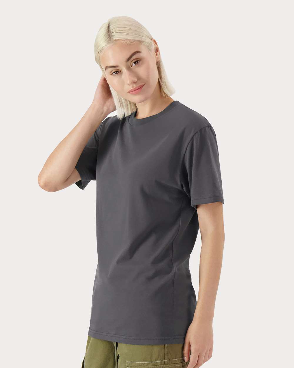 American Apparel Unisex Sueded Tee on model, side