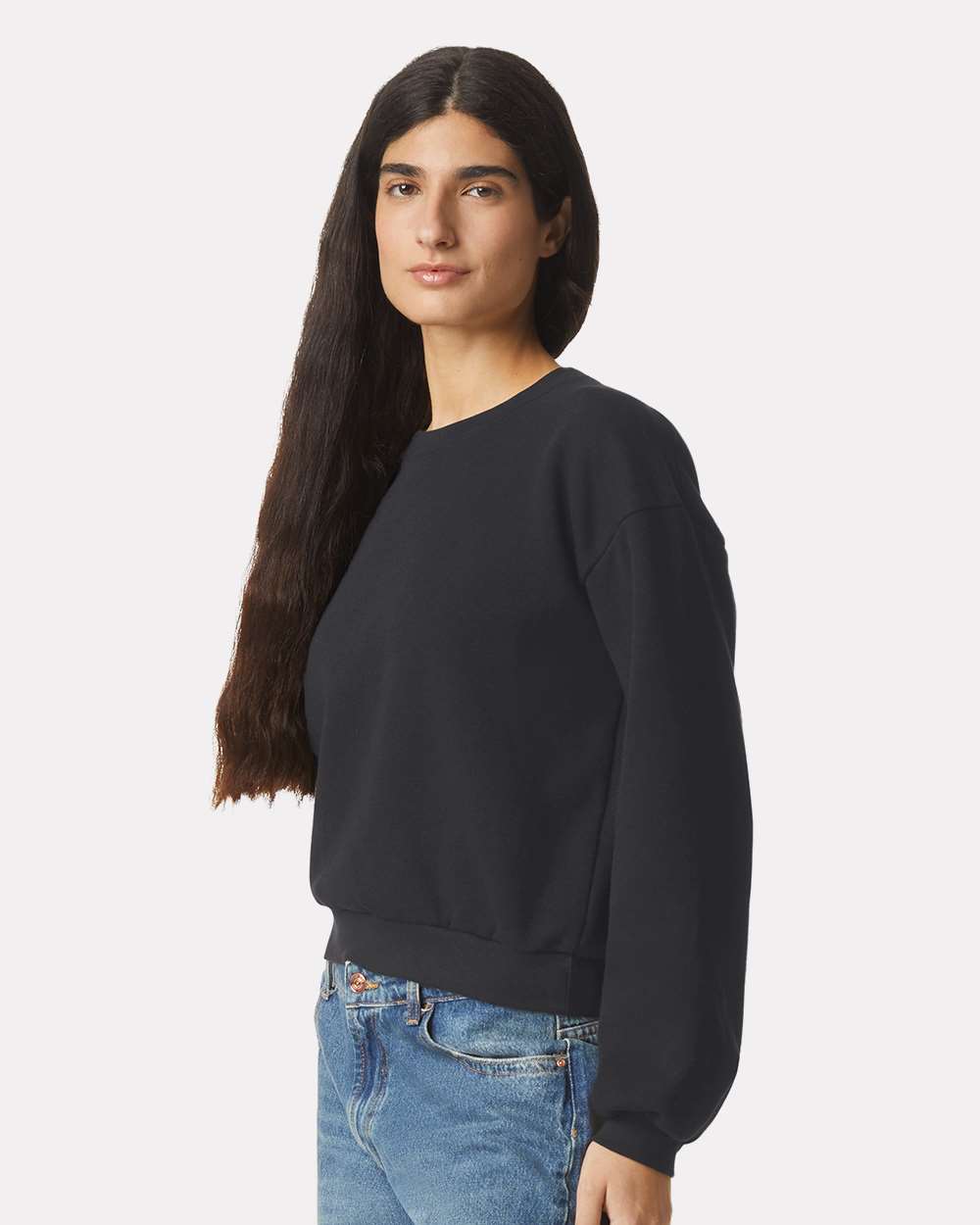 Women's ReFlex Fleece Crewneck Sweatshirt on model, side