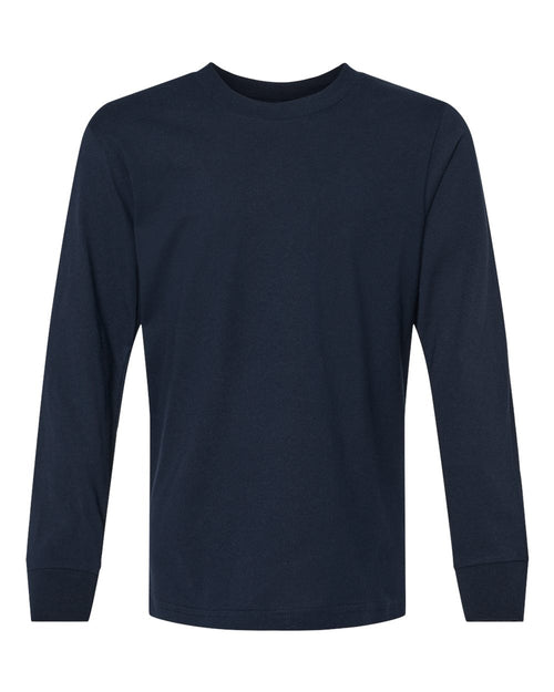 Youth Long Sleeve T-Shirt Combed Cotton Jersey in Midnight Navy - flat front