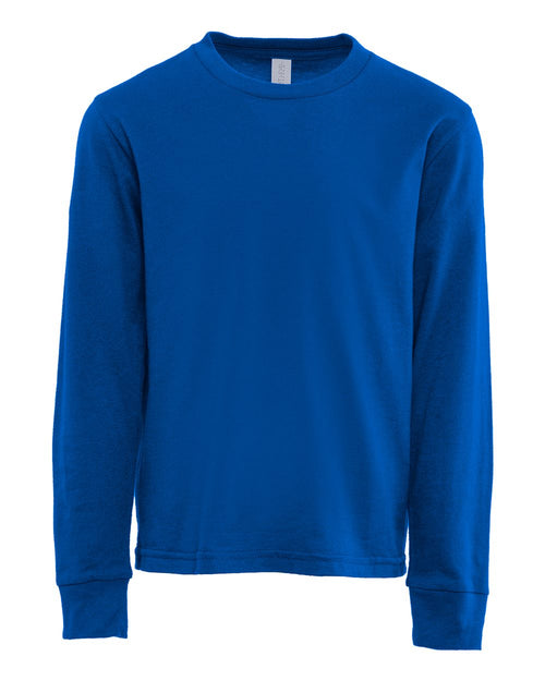 Youth Long Sleeve T-Shirt Combed Cotton Jersey in Royal - flat front