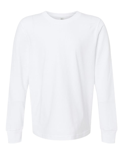 Youth Long Sleeve T-Shirt Combed Cotton Jersey in White - flat front