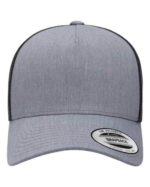 Five-Panel Retro Trucker Cap in Heather/ Black - flat front