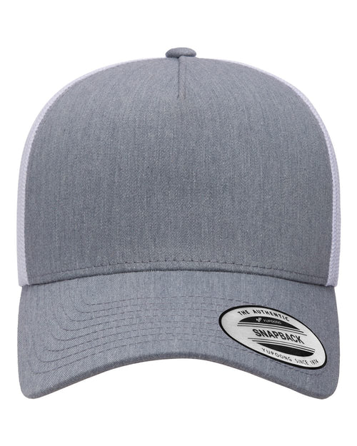 Five-Panel Retro Trucker Cap in Heather/ White - flat front