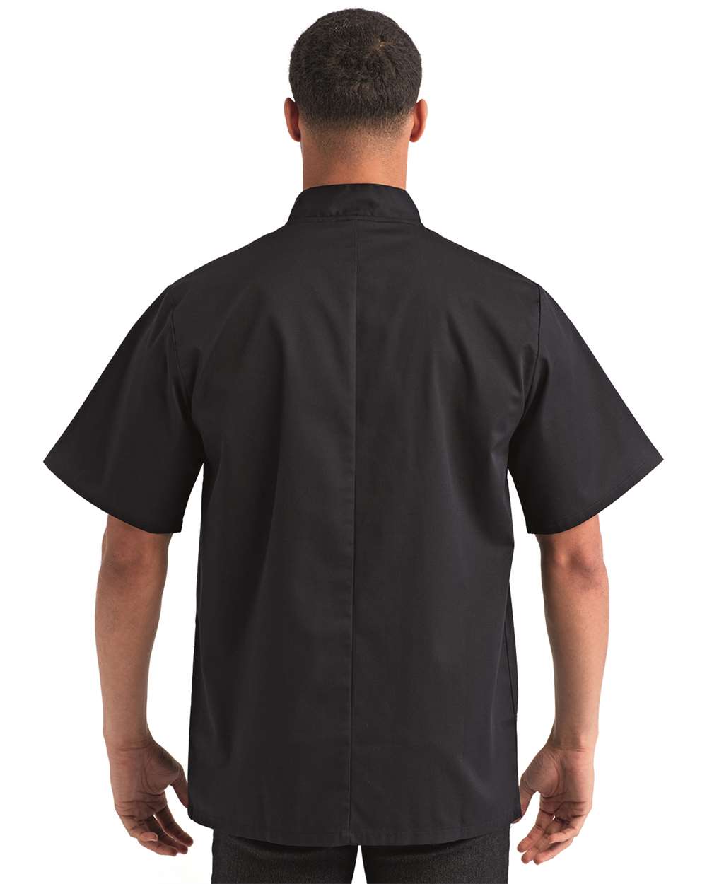 Unisex Ten Studded Front Short Sleeve Chef Coat on model, back