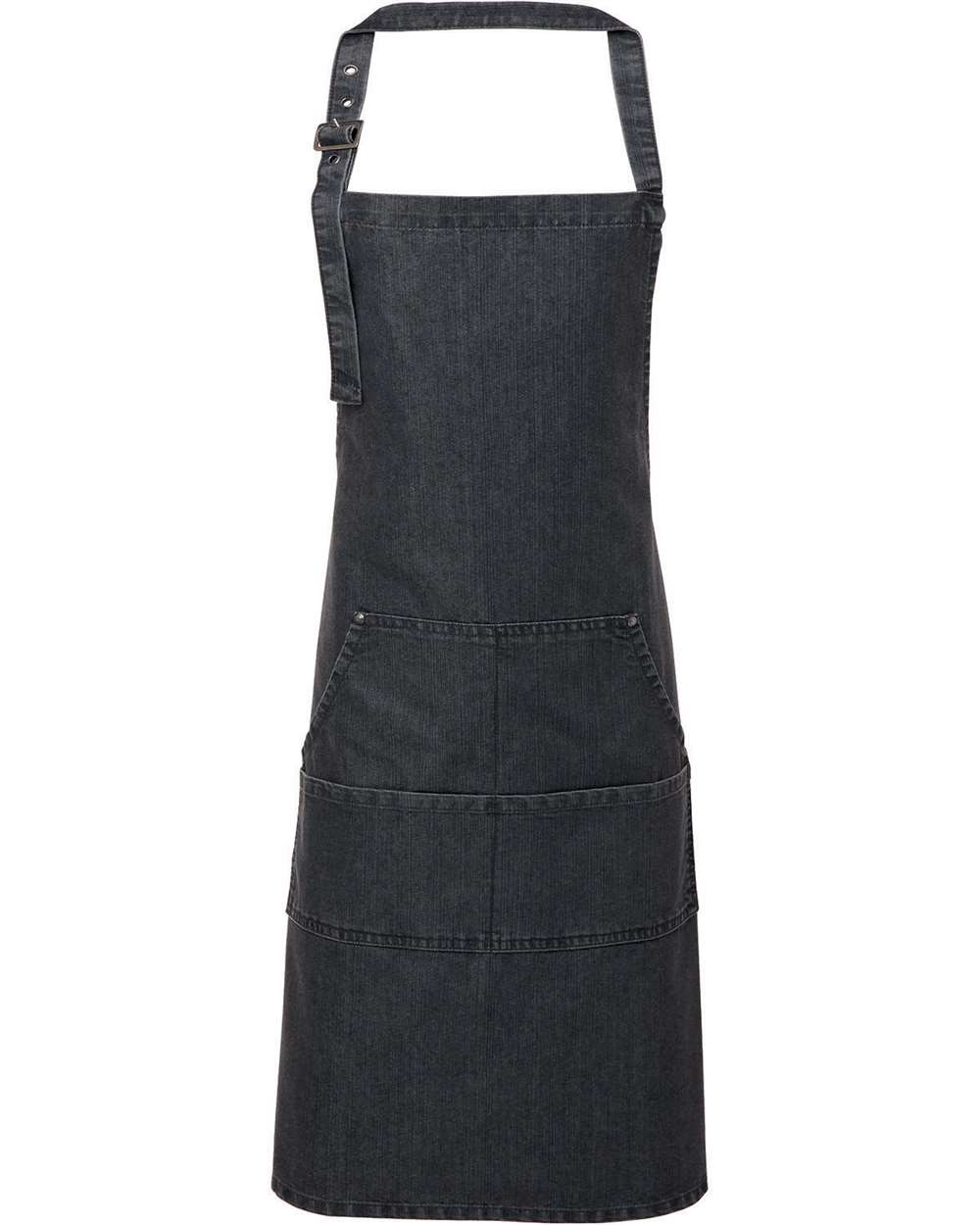 Jeans Stitch Denim Bib Apron in Black Denim - flat front