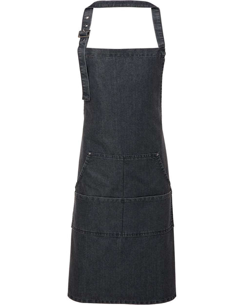Jeans Stitch Denim Bib Apron in Black Denim - flat front