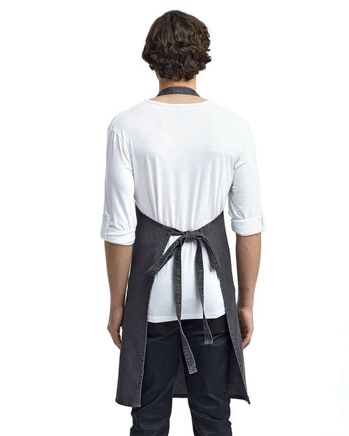 Jeans Stitch Denim Bib Apron on model, back