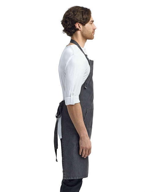 Jeans Stitch Denim Bib Apron on model, side