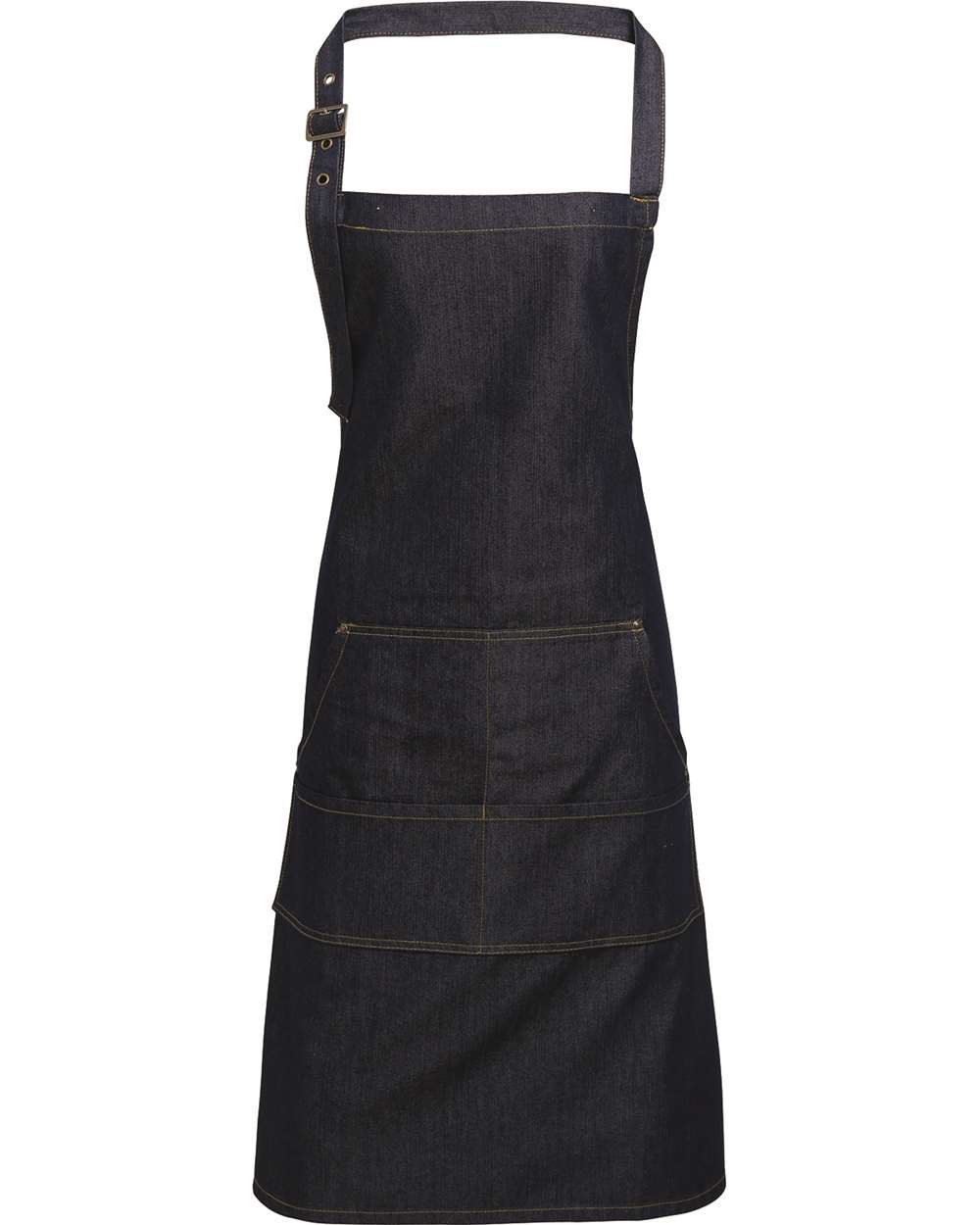 Jeans Stitch Denim Bib Apron in Indigo Denim - flat front