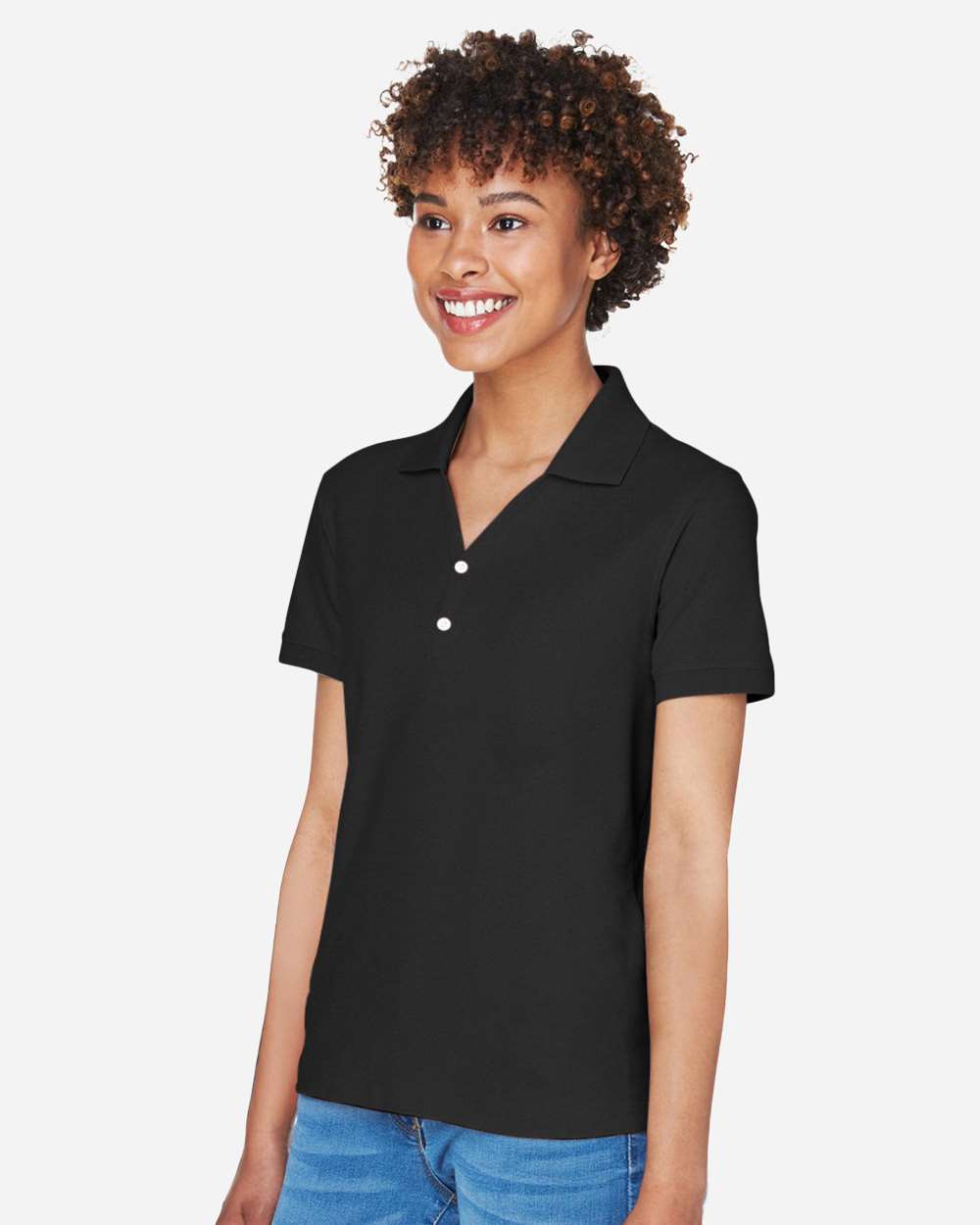 Women's Pima Cotton Premium Polo on model, side