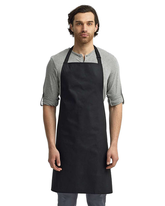 Recycled Bib Apron on model, front