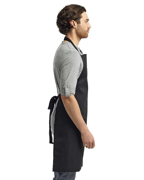 Recycled Bib Apron on model, side