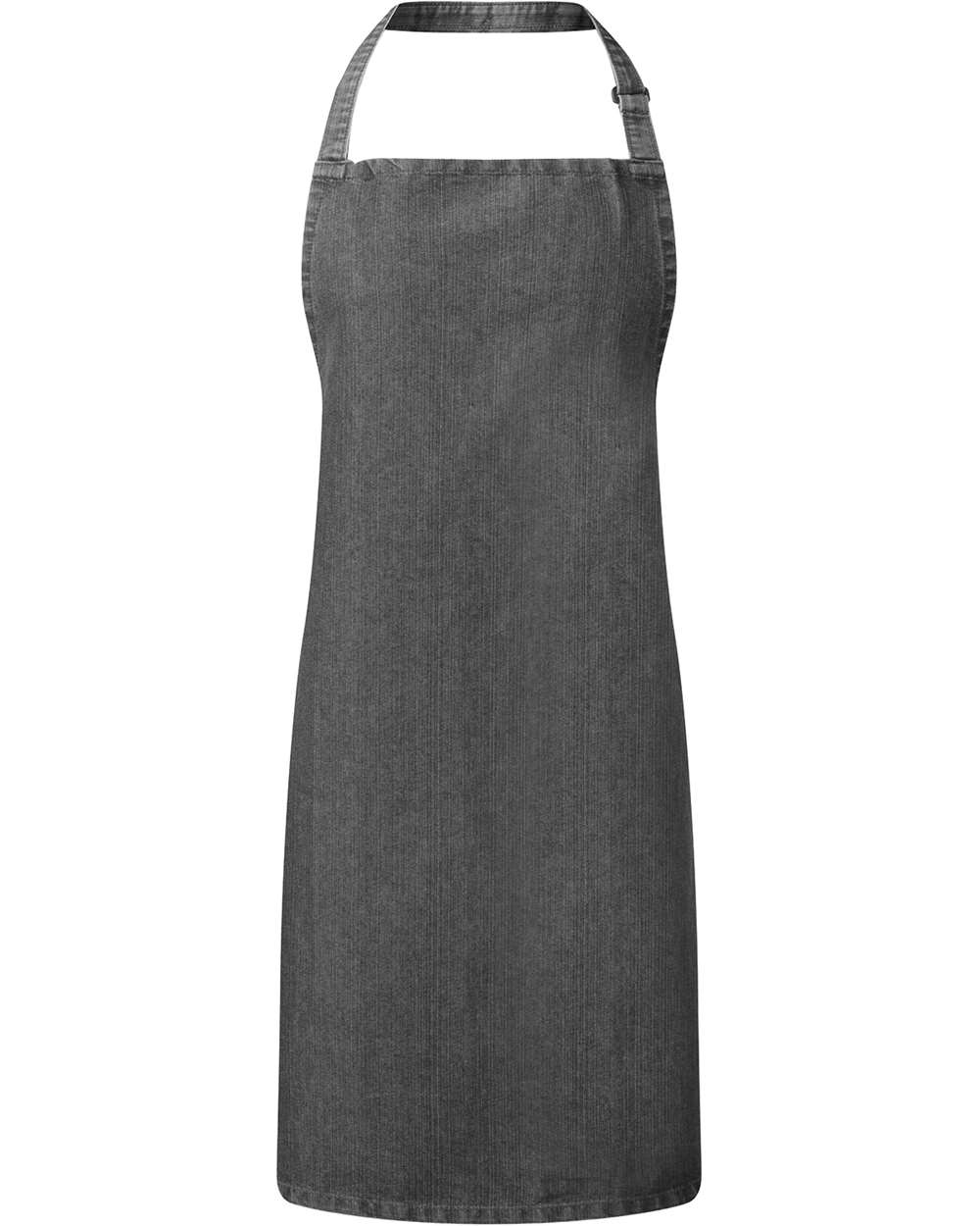 Recycled Bib Apron in Black Denim - flat front