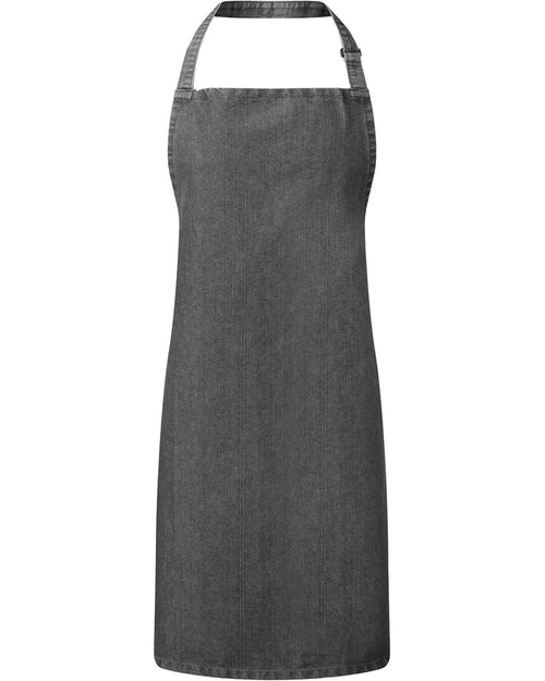 Recycled Bib Apron in Black Denim - flat front