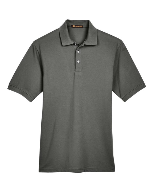 Men's Easy-Care Pique Polo in Charcoal - flat front
