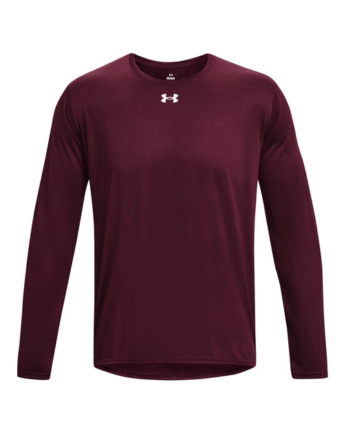 Men's Performance Long Sleeve Tee in Maroon/ White - flat front