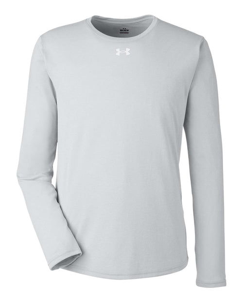 Men's Performance Long Sleeve Tee in Mod Grey Light Heather/ White - flat front