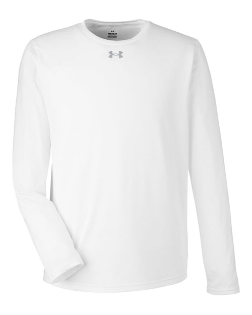 Men's Performance Long Sleeve Tee in White/ Mod Grey - flat front