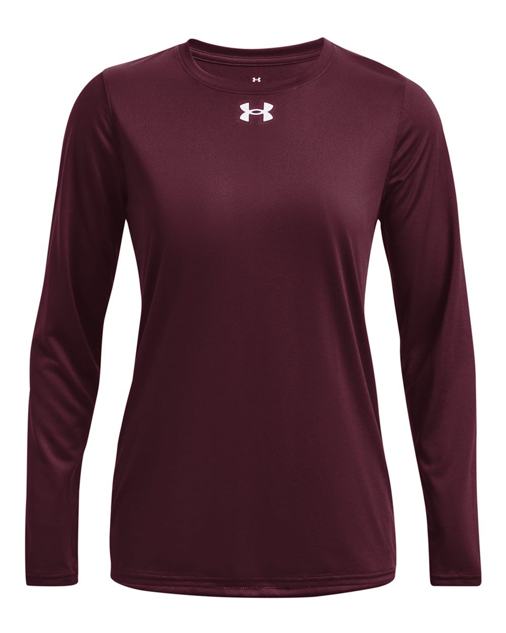 Under Armour Women's Team Tech™ Long Sleeve T-Shirt in Maroon/ White - flat front