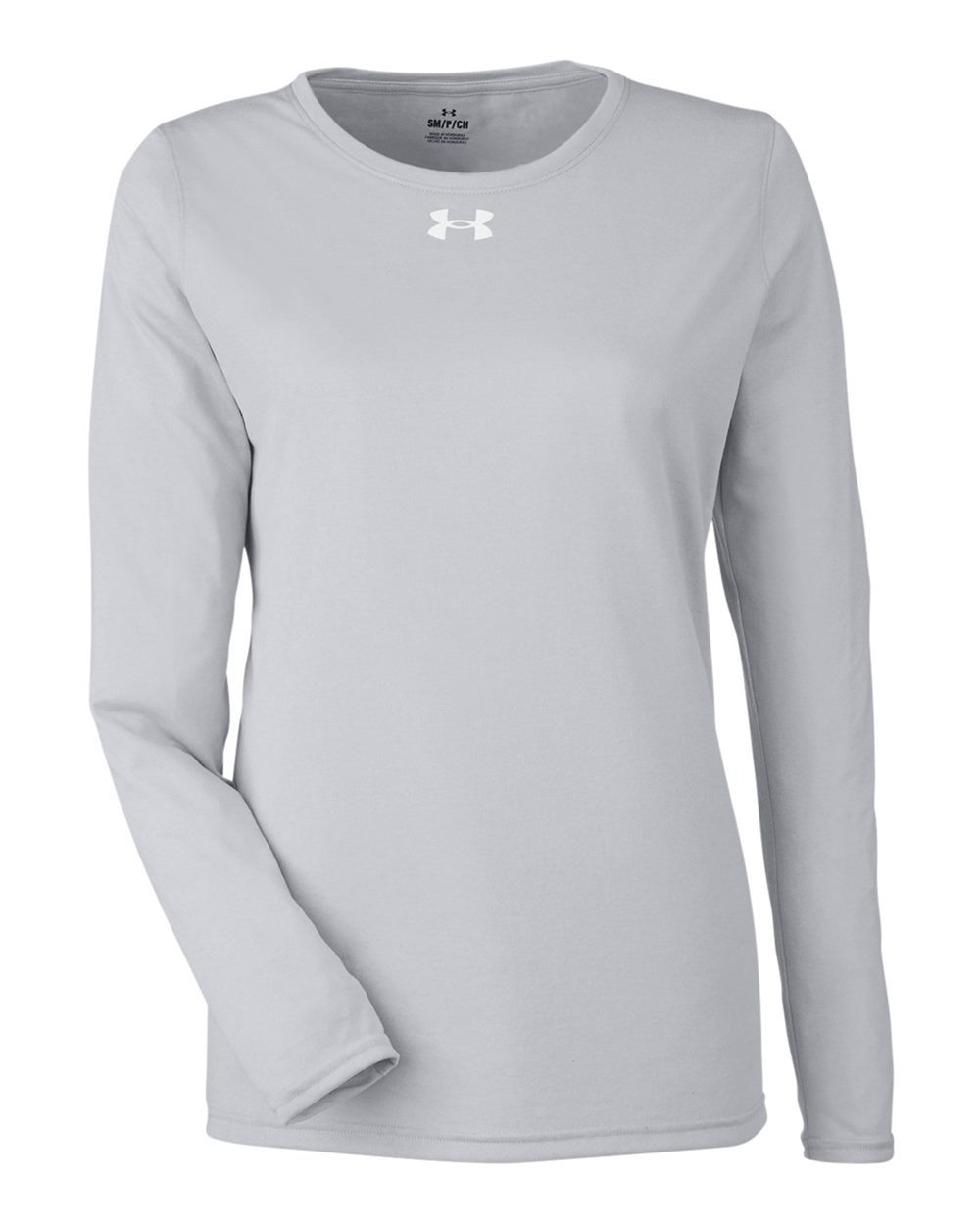 Under Armour Women's Team Tech™ Long Sleeve T-Shirt in Mod Grey Light Heather/ White - flat front