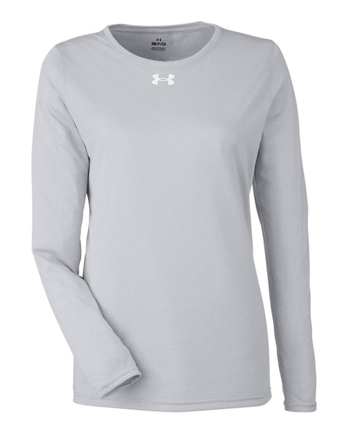 Under Armour Women's Team Tech™ Long Sleeve T-Shirt in Mod Grey Light Heather/ White - flat front