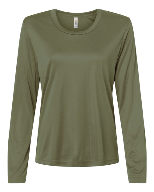 Women's Capital Performance Long Sleeve Tee in Military Green - flat front