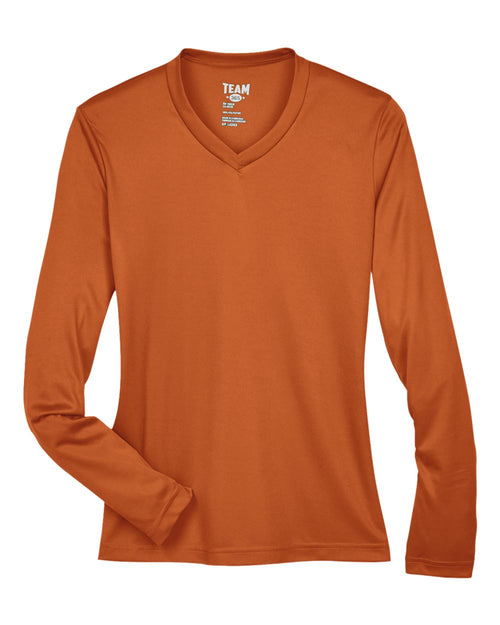 Women's Zone Performance Long Sleeve Tee in Sport Burnt Orange - flat front