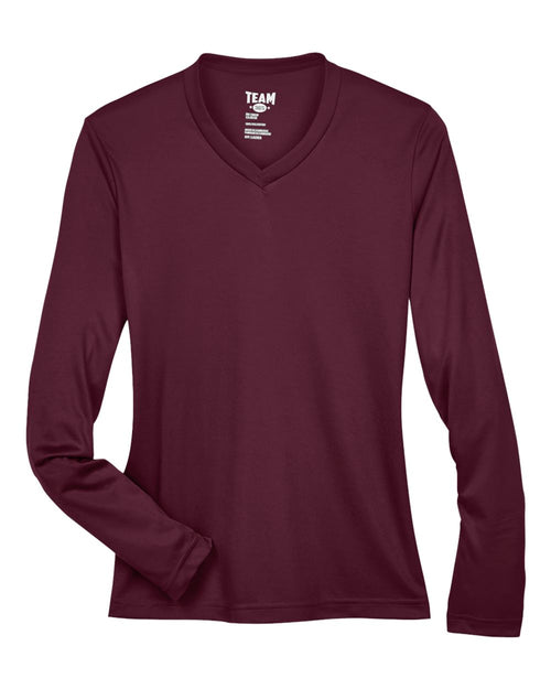 Women's Zone Performance Long Sleeve Tee in Sport Dark Maroon - flat front