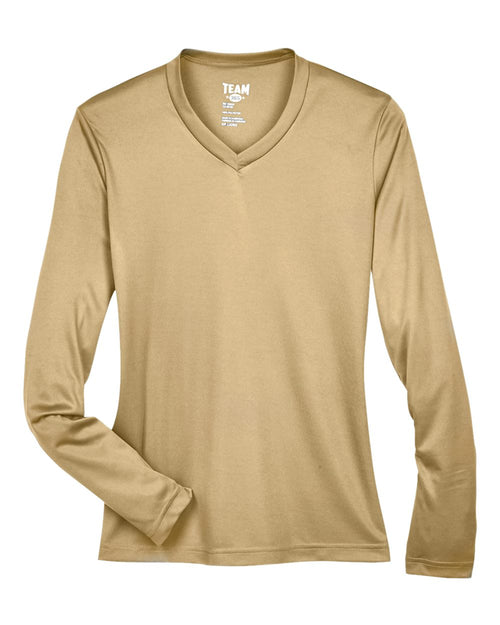 Women's Zone Performance Long Sleeve Tee in Sport Vegas Gold - flat front