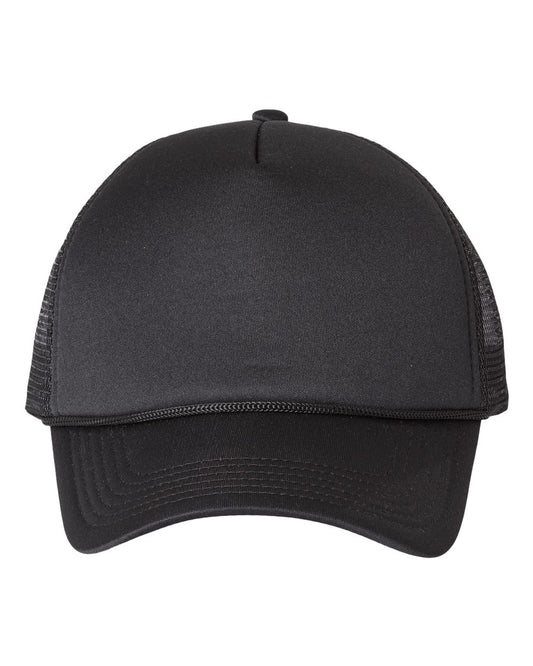 Foam Mesh-Back Trucker Cap in Black/ Black - flat front