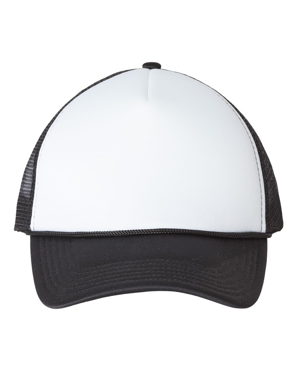 Foam Mesh-Back Trucker Cap in White/ Black - flat front