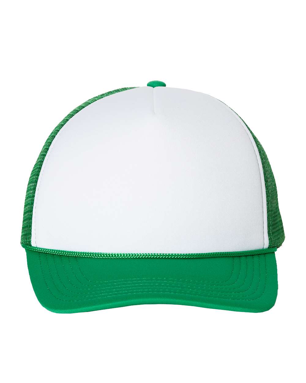 Foam Mesh-Back Trucker Cap in White/ Kelly - flat front
