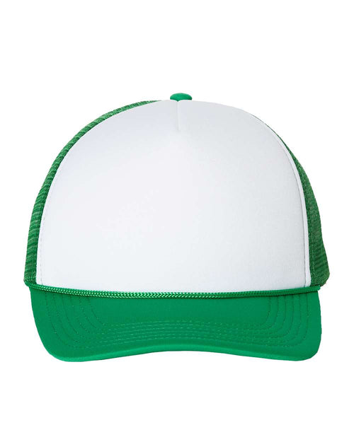 Foam Mesh-Back Trucker Cap in White/ Kelly - flat front