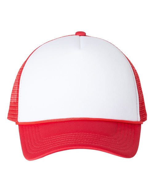 Foam Mesh-Back Trucker Cap in White/ Red - flat front