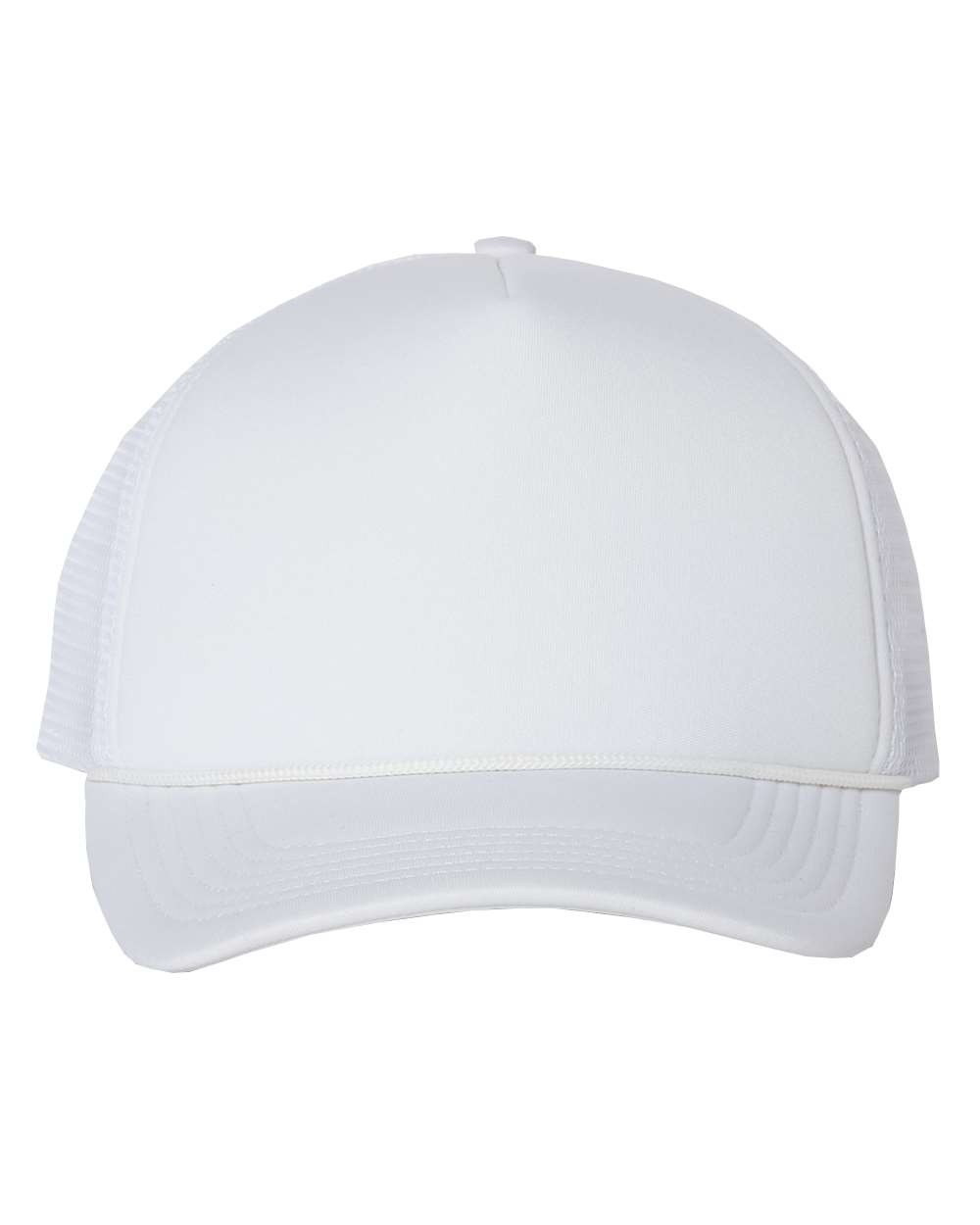 Foam Mesh-Back Trucker Cap in White/ White - flat front