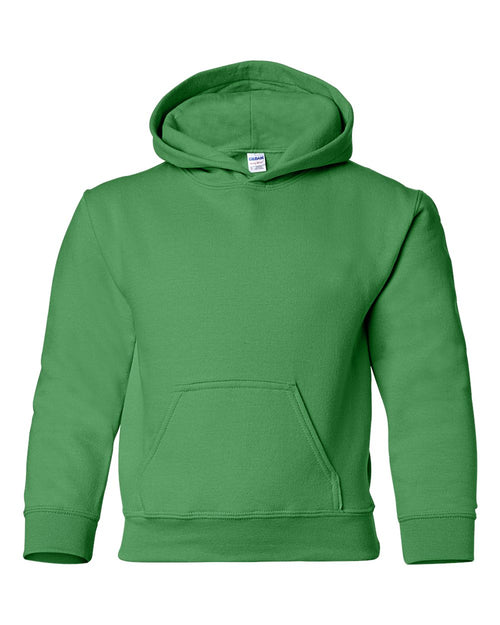 Youth Hoodie Heavy Blend Fleece in Irish Green - flat front