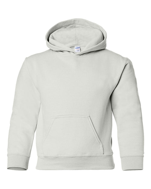 Youth Hoodie Heavy Blend Fleece in White - flat front
