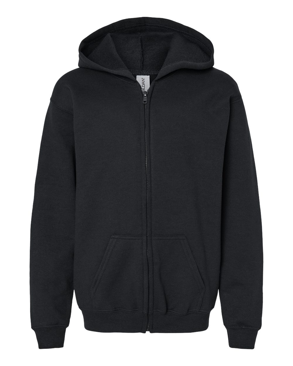 Youth Full-Zip Hoodie in Black - flat front
