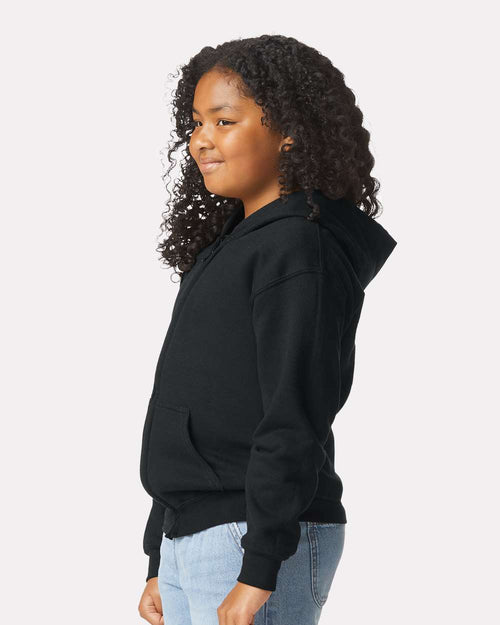 Youth Full-Zip Hoodie on model, side