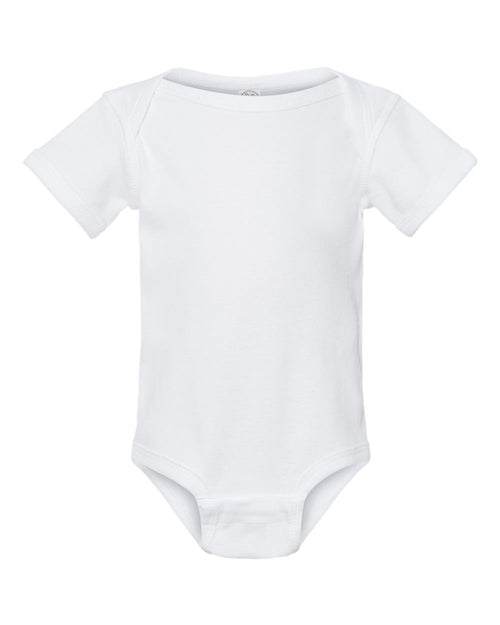Infant Baby Rib Bodysuit in White - flat front