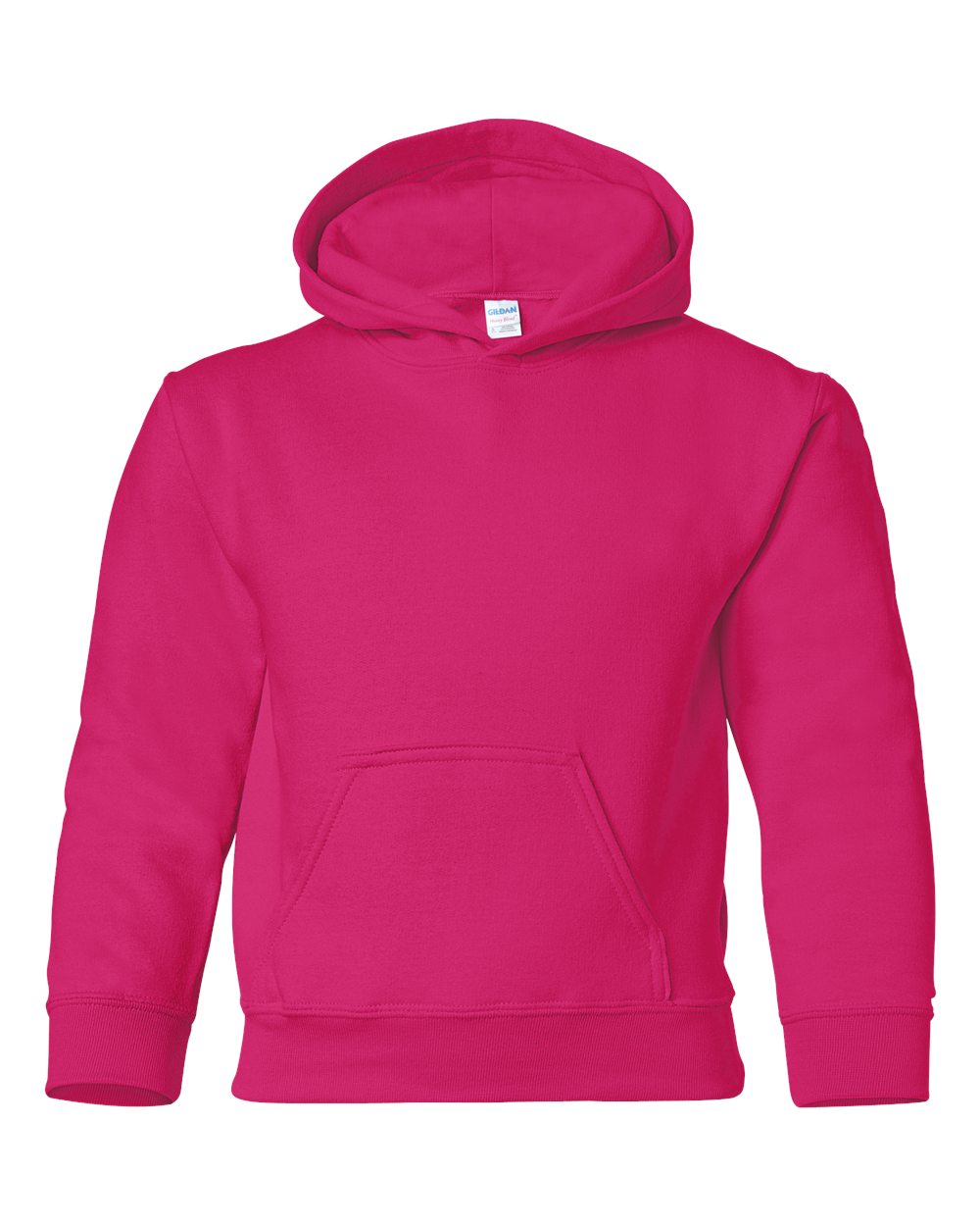 Youth Hoodie Heavy Blend Fleece in Heliconia - flat front