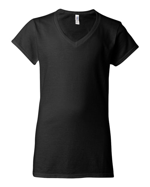 Women's Softstyle® V-Neck T-Shirt in Black - flat front