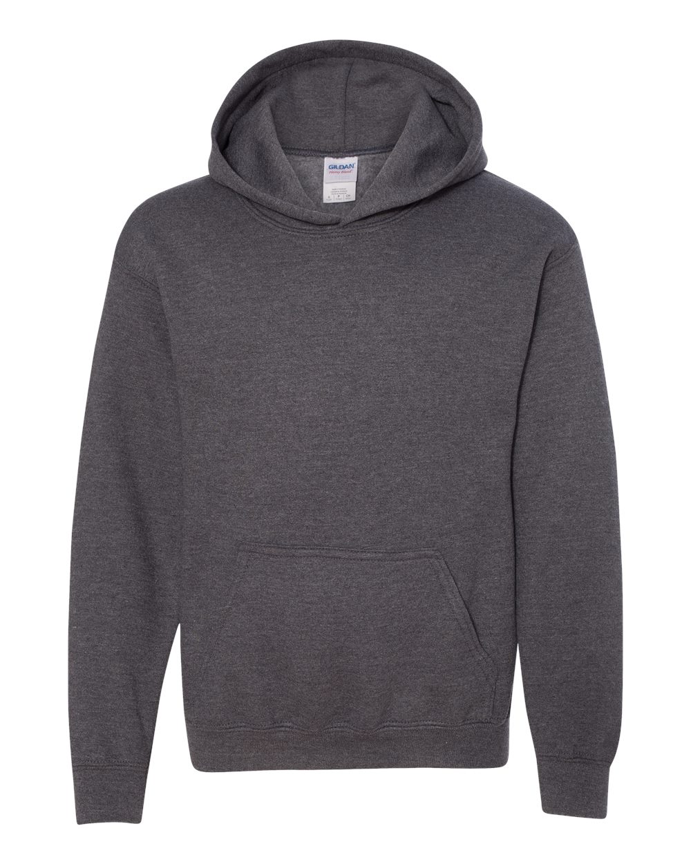 Youth Hoodie Heavy Blend Fleece in Dark Heather - flat front