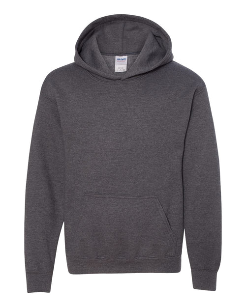 Youth Hoodie Heavy Blend Fleece in Dark Heather - flat front